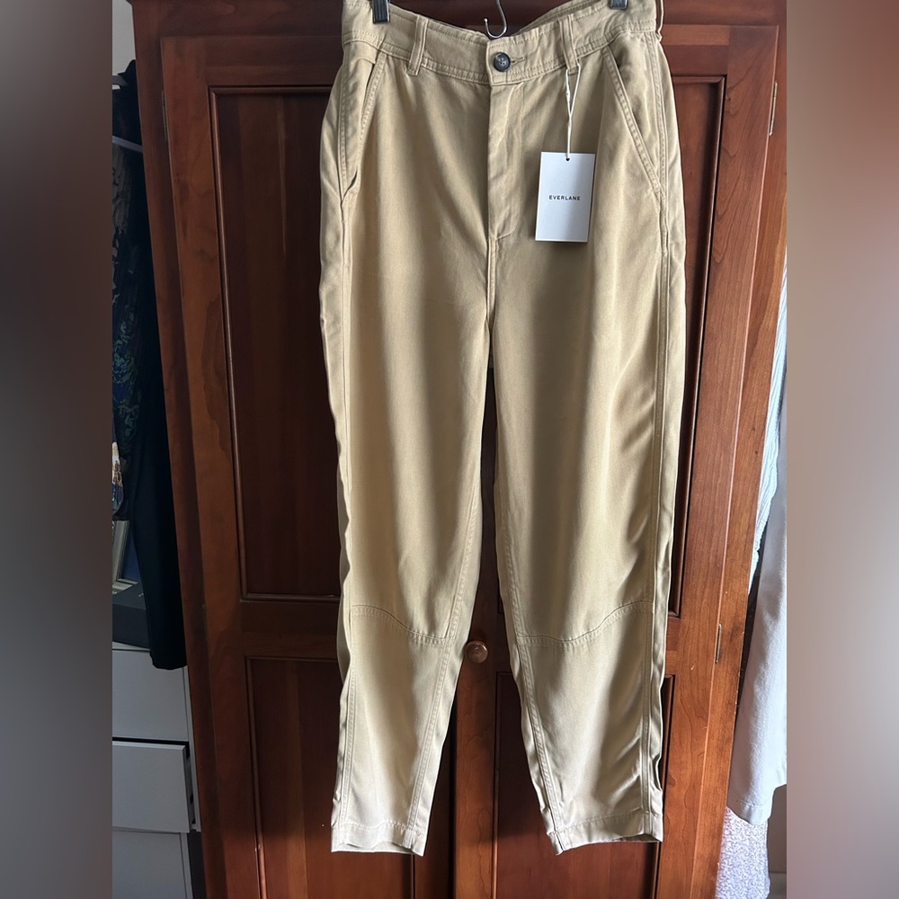 NWT Everlane Tan The Tencel Relaxed Chino Pant Size 4. Super soft, slouchy look.